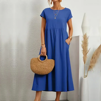 Vestido de Manga Curta com Decote em O Spark - Priya