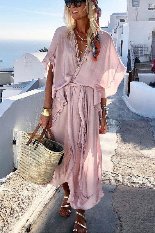Vestido longo tipo quimono com cinto Island Girl - Priya