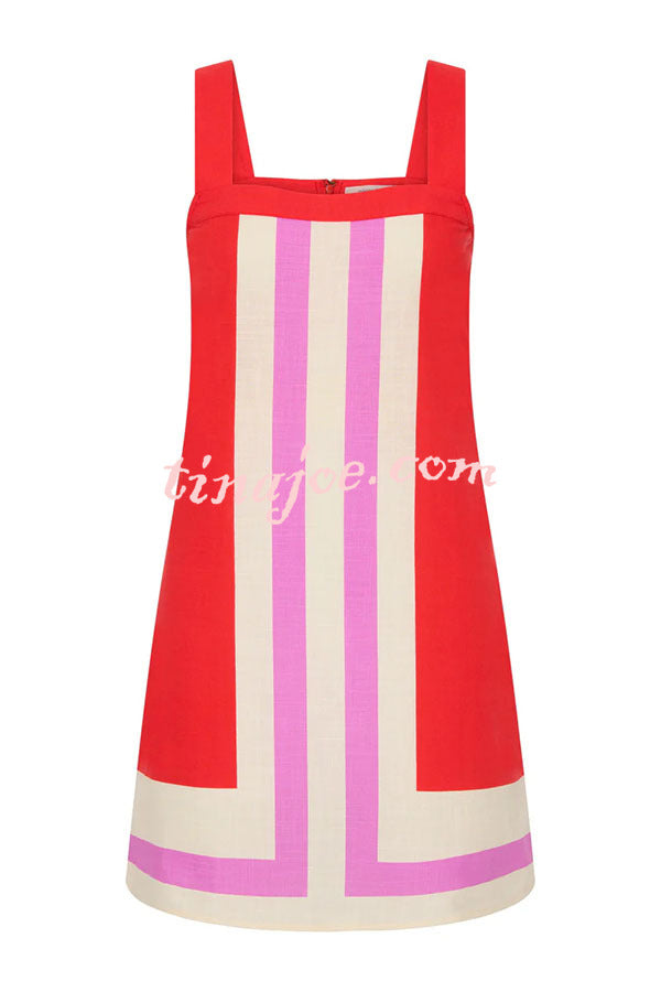 Vestido Clara – Mini de Linho com Linhas Contrastantes e Decote Quadrado - Priya