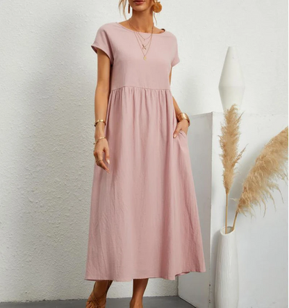 Vestido de Manga Curta com Decote em O Spark - Priya