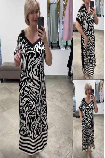 Vestido listrado com decote em V e respirável - Priya