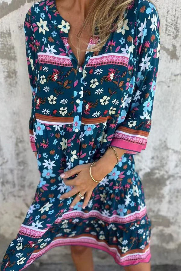Vestido Laila – Floral Étnico com Bolsos e Decote V Priya - Priya