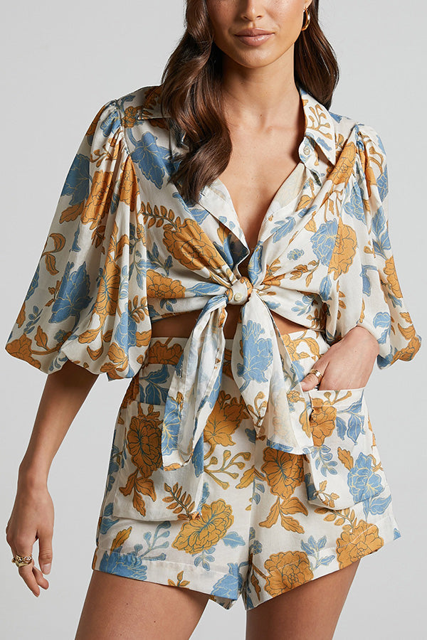 🌺 Conjunto Aloha – Blusa Floral Hawaii + Top e Short com Bolsos - Priya