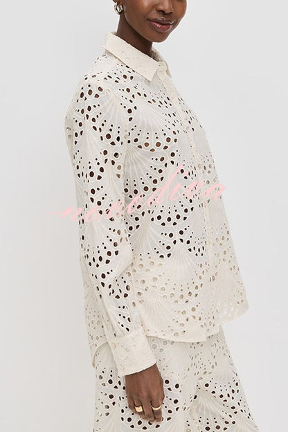 Conjunto Lillah – Renda Bordada com Estampa Concha e Manga Longa - Priya