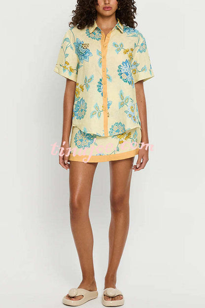 Conjunto Giselle – Camisa Floral com Saia Mini de Zíper em Linho - Priya
