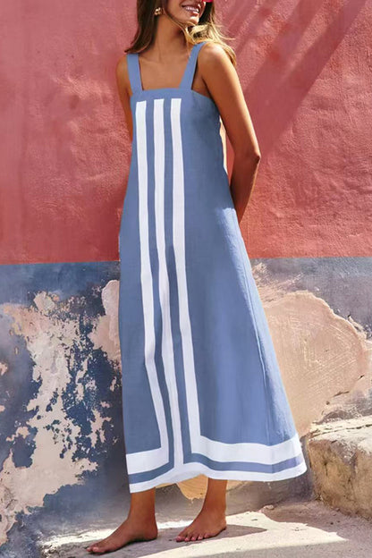 Vestido Clara – Maxi Estilo Resort com Alças e Estampa Listrada - Priya