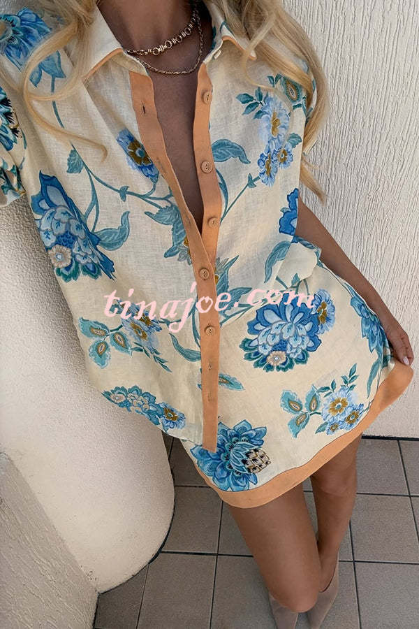 Conjunto Giselle – Camisa Floral com Saia Mini de Zíper em Linho - Priya