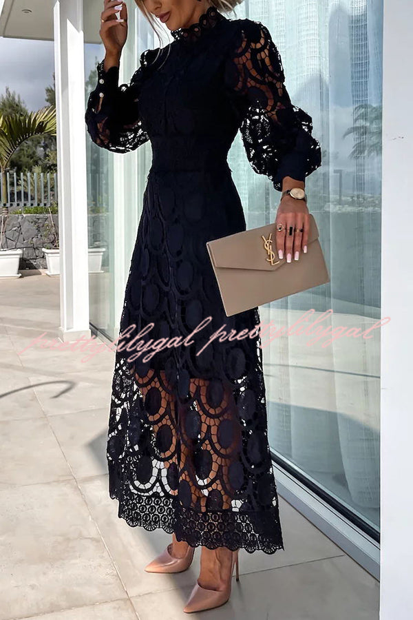 Vestido Helena – Midi de Renda de Crochê com Manga Lanterninha - Priya