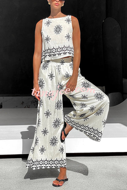 Conjunto Beatriz – Top com Estampa e Calça de Perna Larga - Priya