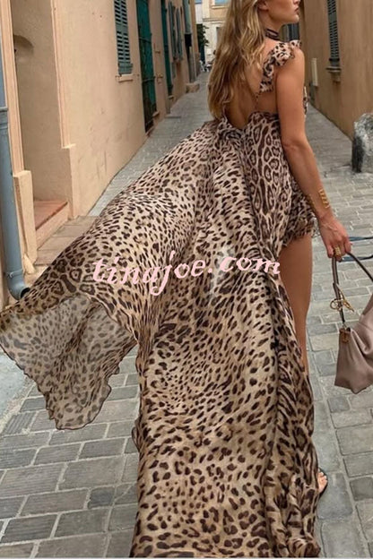 Conjunto Immerse – Blusa Midi Animal Print com Fenda e Shorts com Cintura Elástica - Priya