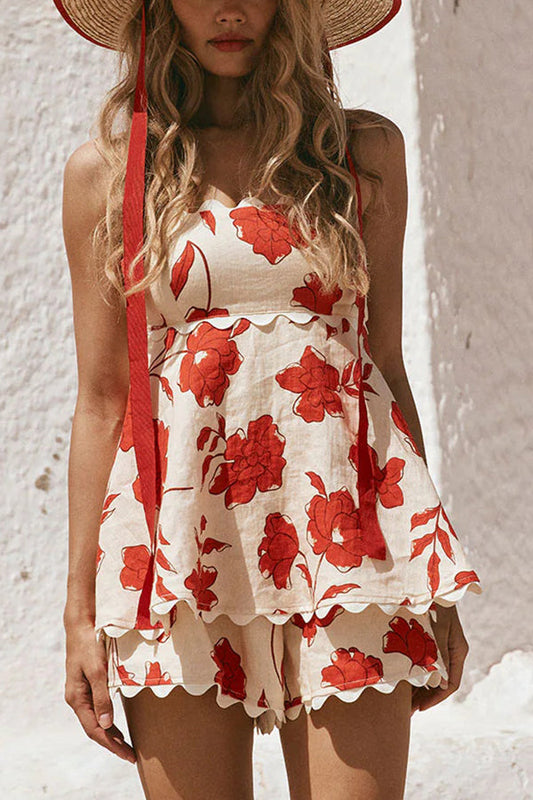 Conjunto Rosella – Top Tomara que Caia Floral com Shorts de Linho Cintura Elástica - Priya