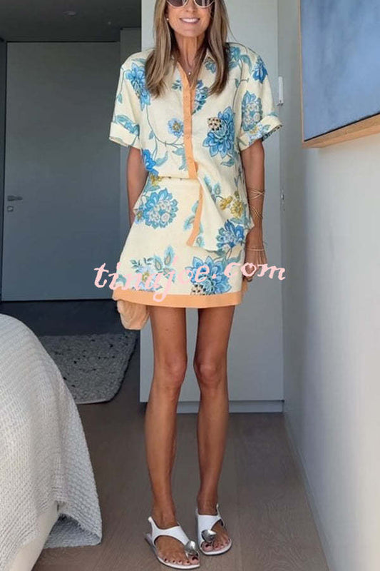 Conjunto Giselle – Camisa Floral com Saia Mini de Zíper em Linho - Priya