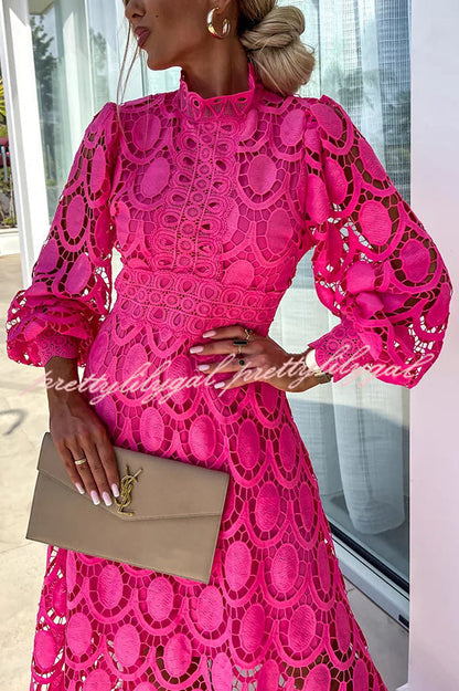 Vestido Helena – Midi de Renda de Crochê com Manga Lanterninha - Priya