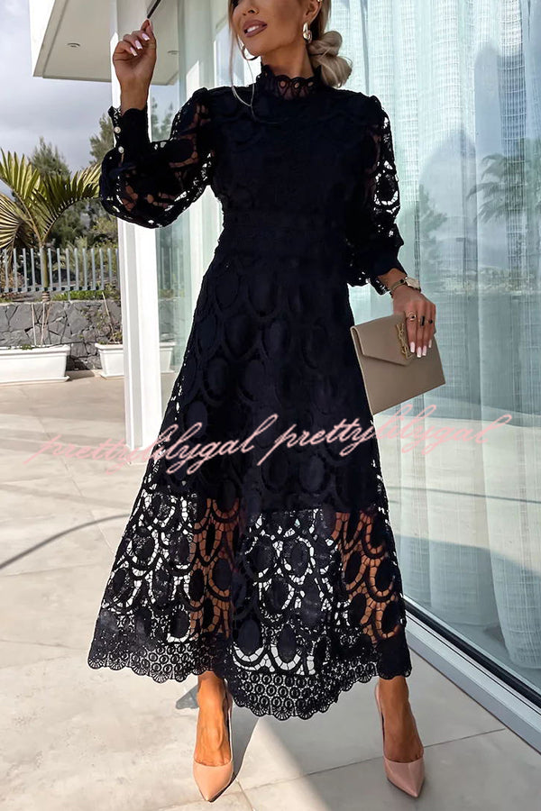 Vestido Helena – Midi de Renda de Crochê com Manga Lanterninha - Priya