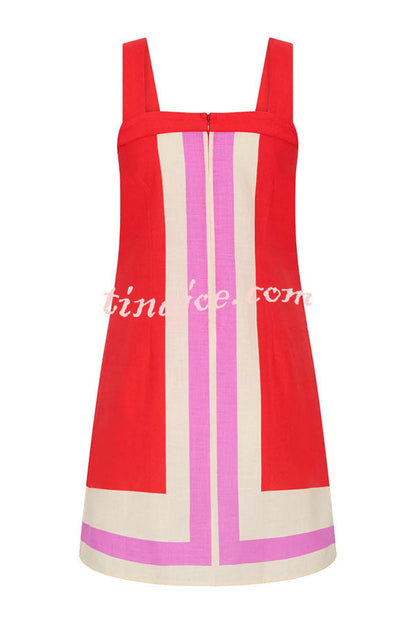 Vestido Clara – Mini de Linho com Linhas Contrastantes e Decote Quadrado - Priya