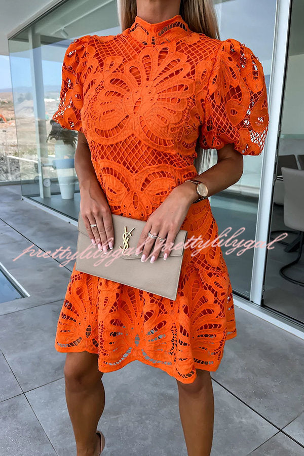 Vestido Doce Encanto – Mini com Manga Bufante e Renda de Crochê - Priya