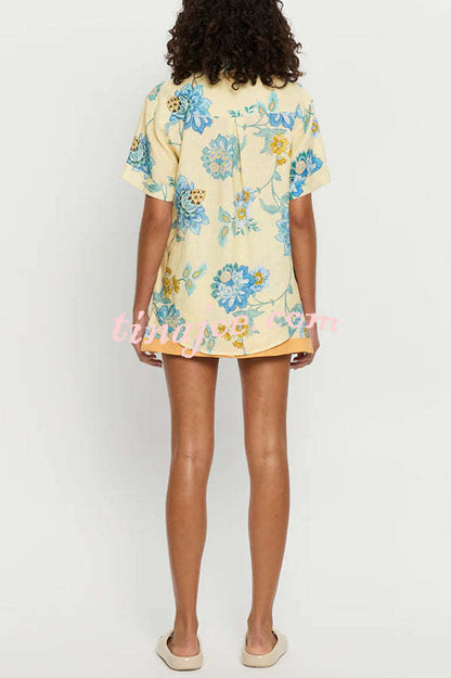 Conjunto Giselle – Camisa Floral com Saia Mini de Zíper em Linho - Priya