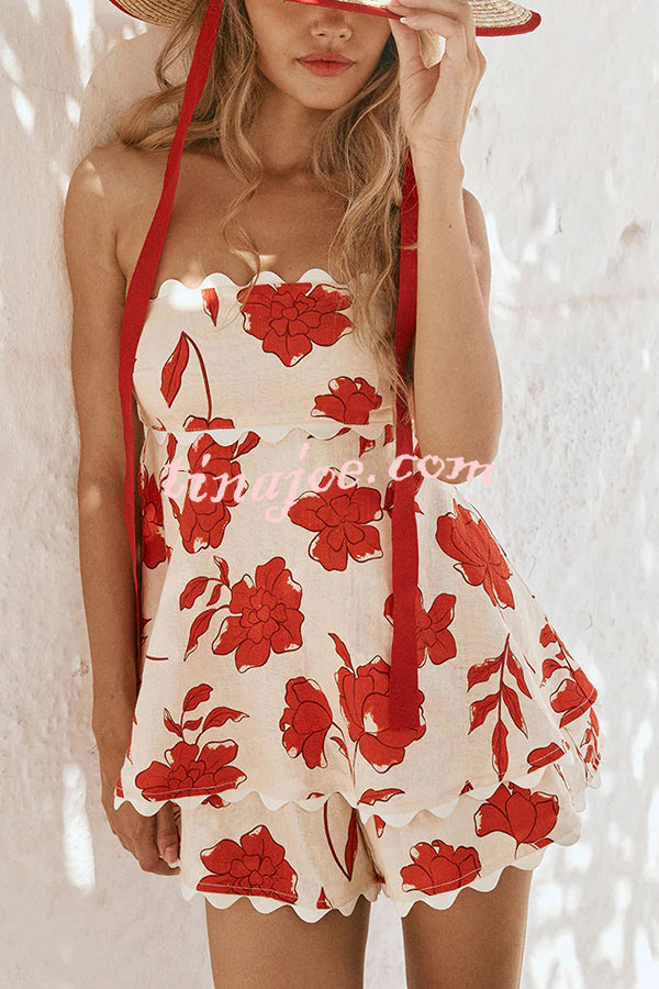 Conjunto Rosella – Top Tomara que Caia Floral com Shorts de Linho Cintura Elástica - Priya