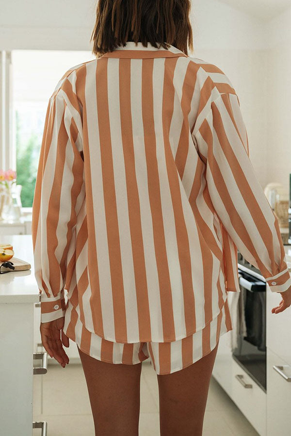 Conjunto Justine – Camisa Listrada Solta + Top e Short com Cós Elástico - Priya