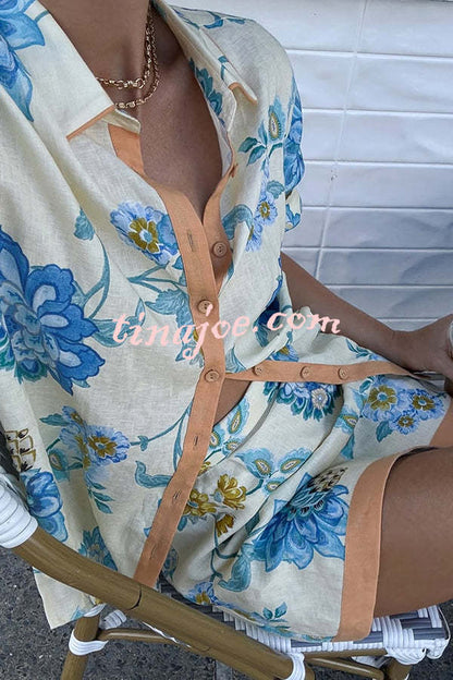 Conjunto Giselle – Camisa Floral com Saia Mini de Zíper em Linho - Priya