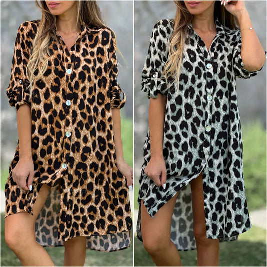 Saphirblaues Leopard-Hemdkleid