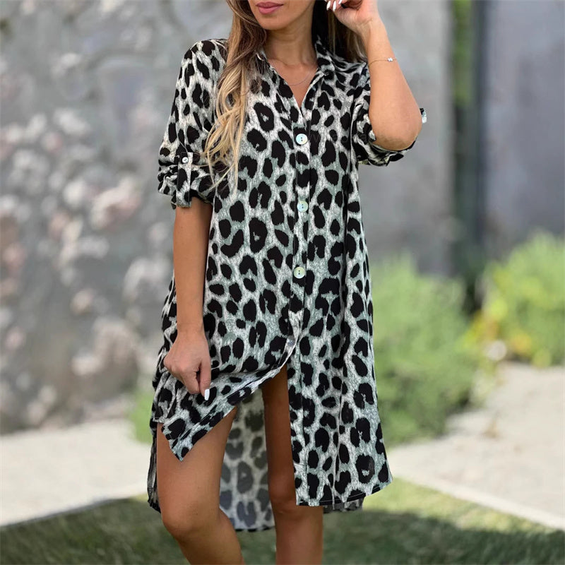 Saphirblaues Leopard-Hemdkleid