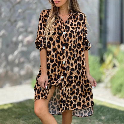 Saphirblaues Leopard-Hemdkleid