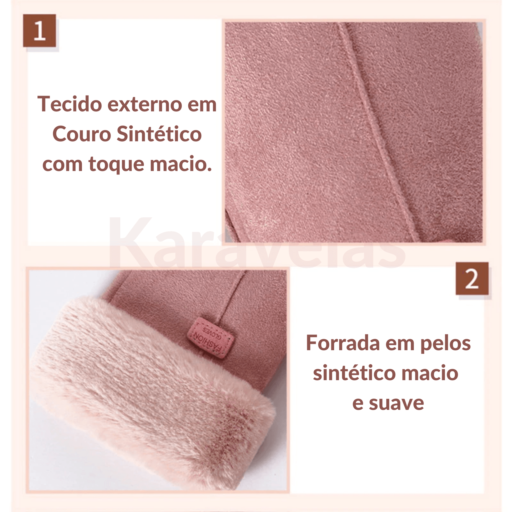 Luva Feminia Forrada em Lã - Couro Original - Ribalve